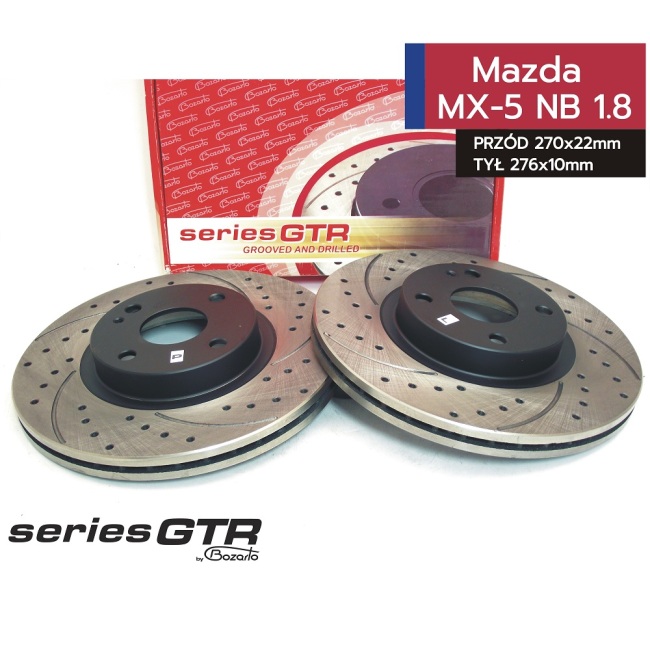 NOWOŚĆ tarcze hamulcowe Bozarto GTR wiercone i nacinane PRZÓD + TYŁ Mazda MX-5 II NB 1.8 16v 270mm + 276mm