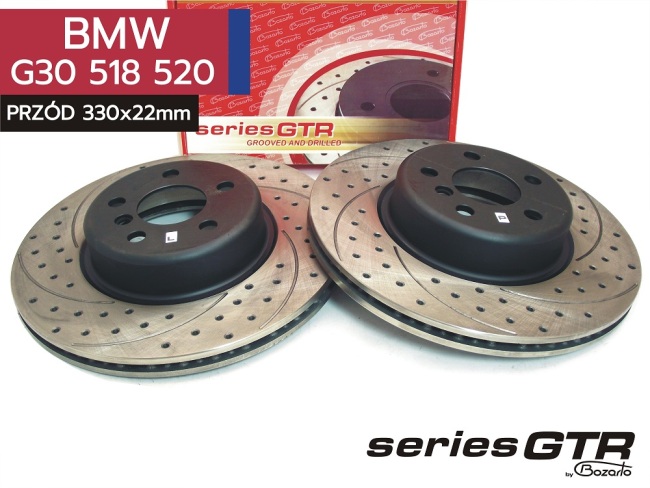 NOWOŚĆ tarcze hamulcowe Bozarto GTR wiercone i nacinane PRZÓD BMW G30 G31 518d 520i 520d 330mm