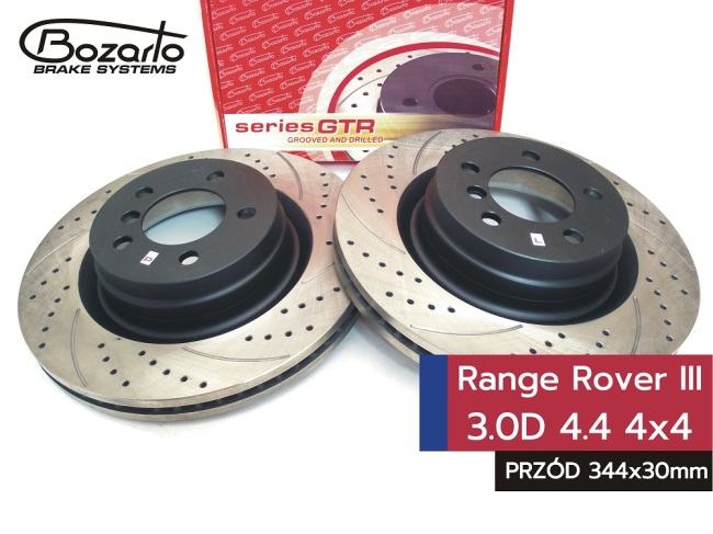 NOWOŚĆ tarcze hamulcowe Bozarto GTR wiercone i nacinane PRZÓD LAND ROVER Range Rover III 3.0D 4.4 344mm