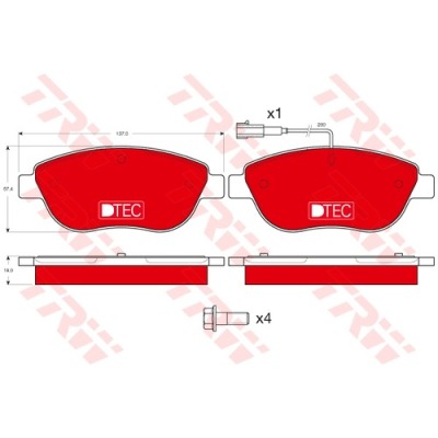 CERAMICZNE klocki hamulcowe TRW DTec Abarth 500 Fiat Bravo II Stilo Doblo Grande Punto Linea Multipla Lancia Delta III Musa komplet przód czujnik do tarcz 284mm